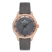 Relogio Analogico Feminino Daniel Klein DK.1.12667-4 Premium Ladies / Pulseira de Couro - Preto Glitter