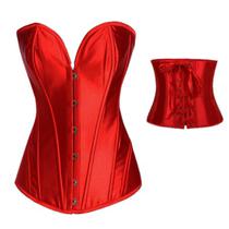 Corset Espartilho Icandy Beauty 939 Vermelho de Cetin M com Calcinha