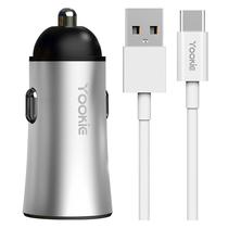 Carregador Veicular Yookie PC1 12W Dual Port USB + Type-C - Cinza