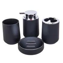 Kit Banheiro Plástico Preto/Prata 4PÇS