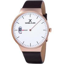 Relogio Analogico Daniel Klein Fiord DK11908-5 Masculino Pulseira de Couro - Marrom e Rosa Ouro