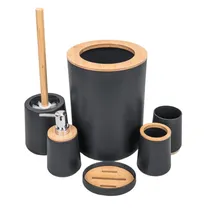 Jogo de Banho Plastico com Bambu 6 Peças - Preto