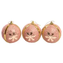 Bola de Natal Vermelha/Dourada com Design de Flocos 8CM 3 Peças.