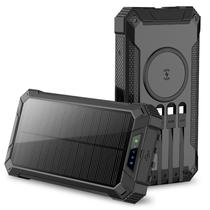 Carregador Portatil Powerbank Ur Solar UP-08 / 2.1A / 5W / 2000MAH / com 4 Cabos Embutidos ( Micro-USB / USB-C / Lightning ) + Wireless Charging - Preto