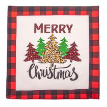 Almofada 45X45 Arvore Merry Chrisma Fundo Branco Borda Xadres