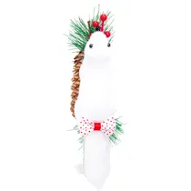 Enfeite de Natal Pinha com Esquilo Branco 18X8CM
