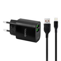 Carregador Yookie KI96Y 2 USB para Lightning - Preto