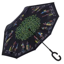 Guarda-Chuva Invertido Dupla Camada Flores Cabo C Preto/Verde