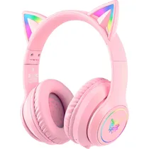 Fone de Ouvido Gamer Onikuma B90 RGB Bluetooth com Orelhas de Gato - Pink