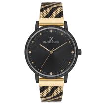 Relogio Analogico Feminino Daniel Klein DK.1.12689-7 Premium Ladies / Pulseira de Malha Metalica - Preto/Dourado