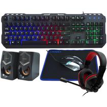 Kit Gamer Satellite GK-54 Teclado Espanhol + Mouse + Fone de Ouvido + Mousepad + Speaker - Preto