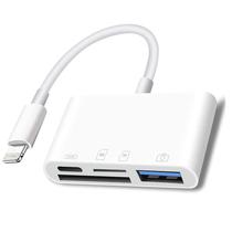 Adaptador Lightning de Cartao de Memoria 4 Em 1 para iPhone com USB Femea Otg, Compativel com Cartoes SD/TF. Carregamento Portatil e Rapido. RXY-033