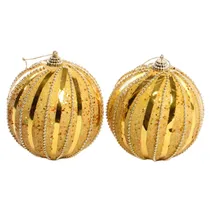 Bola de Natal Dourada Decorada 10CM 2 Peças.