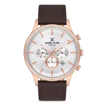 Relogio Analógico Masculino Daniel Klein DK.1.12753-6 Exclusive Gents / Pulseira de Couro Genuino - Marrom/Rose Gold