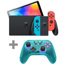 Console Portatil Nintendo Switch Oled JP de 7.0" com 64GB + Controle Sem Fio Gamesir Nova T4N - Neon Teal