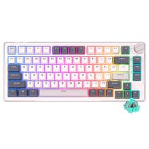 Teclado Mecanico Royal Kludge RKH81, 75%, RGB, Click Wireless, s/Fio, Switch SKY Cyan, RKH81-Whit-QC, Branco Noite