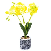 Orquídea Artificial Decorativa Em Vaso Amarela