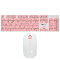 Teclado Portugues + Mouse Sem Fio FTX GK600 - Branco/Rosa