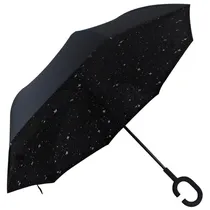 Guarda-Chuva Invertido Dupla Camada Flores Cabo C Preto/Preto