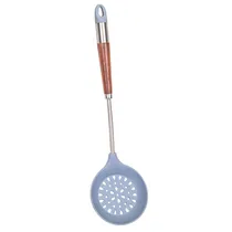 Escumadeira de Silicone Cabo Madeira/Metal - Cinza Azulado