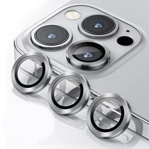 Pelicula Protetora de Vidro para Camera 4LIFE para iPhone 13 Pro / 13 Pro Max / Aneis de Metal / Anti-Riscos - Um Conjunto (3 Pecas) - Silver