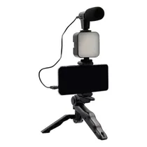 Bastão de Selfie AY-49 - Luz LED - Bluetooth - com Tripé e Microfone - Preto