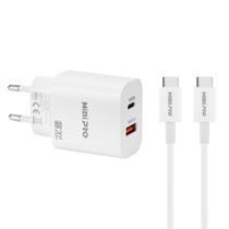 Carregador Midi Pro MDP-20WD - 20W - USB/USB Tipo C - Cabo Tipo c/Tipo C - Bivolt - Branco