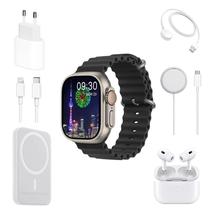 Kit Relogio Smartwatch X10 /49MM / com Fone de Ouvido + Carregador de Parede USB-C com Cabo USB-C para Lightning + Carregador Portatil + Carregador Magsafe - Preto