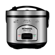 Olla Arrocera Eléctrica Mondial Pratic 6I Premium PE-43-6X 500W 6 Tazas 220V Plata - Negro
