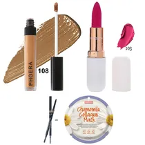 Kit Maquiagem Phoera com Batom Absolute Matte/Corretor Líquido Full/Lápis de Sobrancelhas Ultra-Slim/Máscara Purederm - (4 Peças)