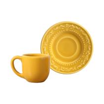 Set de Ceramica Porto Brasil Acanthus 410485 Taza de Cafe 72ML + Plato 11 CM Mostaza