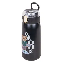 Garrafa Térmica com Bico e Design Urso Esportista 400ML - Preto