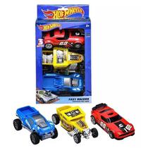 Hot Wheels Fast Racer - Pack de 3 Vehiculos Pullback 13CMS