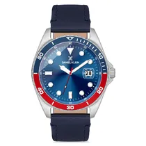 Relogio Analógico Masculino Daniel Klein DK.1.12665-3 Premium Gents / Pulseira de Couro Genuino - Azul/Vermelho