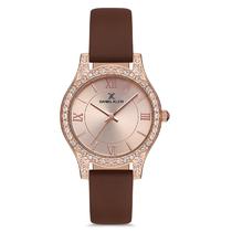 Relogio Analogico Feminino Daniel Klein DK.1.12750-3 Premium Ladies / Pulseira de Couro Genuino - Rose Gold/Marrom