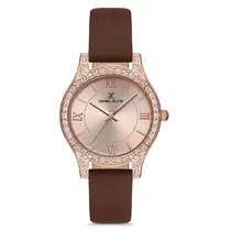 Relógio Analógico Feminino Daniel Klein DK.1.12750-3 Premium Ladies / Pulseira de Couro Genuino - Rose Gold/Marrom