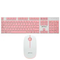 Teclado + Mouse FTX GK600, Wireless 2.4G, Português, Branco/Rosa
