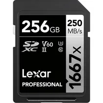 Memória SD Lexar Professional 1667X 250-120 MB/s C10 U3 V60 256 GB (LSD256CB1667)