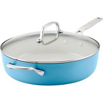 Frigideira Kitchenaid 84819 Antiaderente Ceramica Tampa de Vidro 31CM Azul Veludo