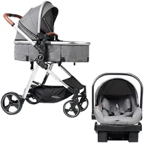 Carrinho para Bebê Premium Baby PB-STR402GR Mike 3 Em 1 Cinza
