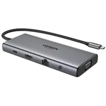 Hub 11P. USB Type-C 3.1 Ugreen CM639 4K 60HZ HDMI/ 2USB 3.0/ 2TYPE-C Femea/ Lan/ SD/ TF/ VGA/ Audio Cinza