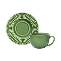 Set de Ceramica Porto Brasil Roma 330136 Taza de Te 161ML + Plato 14 CM Verde Salvia