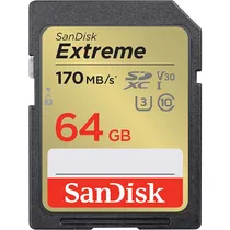 Memória SD Sandisk Extreme 170-80 MB/s C10 U3 V30 64 GB (SDSDXV2-064G-Gncin)