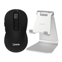 Combo Mouse Quanta Click Go QTMOI40 - Sem Fio - 1600DPI - Preto + Suporte Quanta QTSCM10 - para Celular - Prata