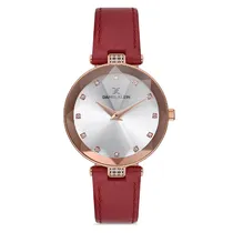 Relógio Analógico Feminino Daniel Klein DK.1.12728-2 Premium Ladies / Pulseira de Couro Genuino - Vermelho/Rose Gold