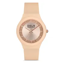 Relogio Analógico Feminino Daniel Klein DK.1.12713-7 DKLN Ladies / Pulseira de Silicone - Bege/Rose Gold