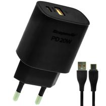 Carregador Tomada Ecopower EP-7022 20W USB / USB-C - Preto + Cabo USB / USB-C