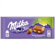Barra Chocolate Milka Ao Leite e Avelãs Inteiras 100G