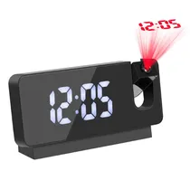 Relogio Espelho Digital LED de Mesa com Projetor S282A / Alarme / Temperatura / LED Branco - Preto