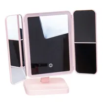 Espelho LED Toucador Dobrável c/Armazenamento Rosa